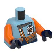 Torse, veste, rayures orange, chemise bleu foncé, fermeture à glissière blanche, dispositif de communication, bras orange, mains bleu foncé (Torso, Jacket, Orange Stripes, Dark Blue Shirt, White Zipper, Communication Device, Orange Arms, Dark Blue Hands)