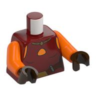 Torse, chemise rouge foncé, Collier or, Boucle de ceinture, motif : ceinture brun foncé, bras orange, mains brun foncé (Torso, Dark Red Shirt, Gold Necklace, Belt Buckle, Dark Brown Belt Print, Orange Arms, Dark Brown Hands)