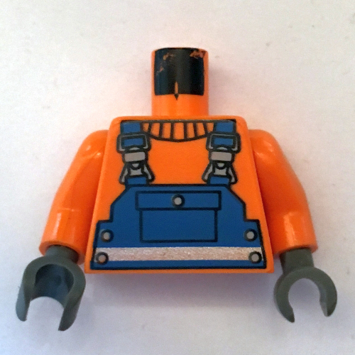 Salopettes bleues Construction, chemise et motif imprimé argent ceinture, bras orange, mains gris foncé (Torso Construction Blue Overalls, Shirt and Silver Print Belt, Orange Arms, Dark Gray Hands)