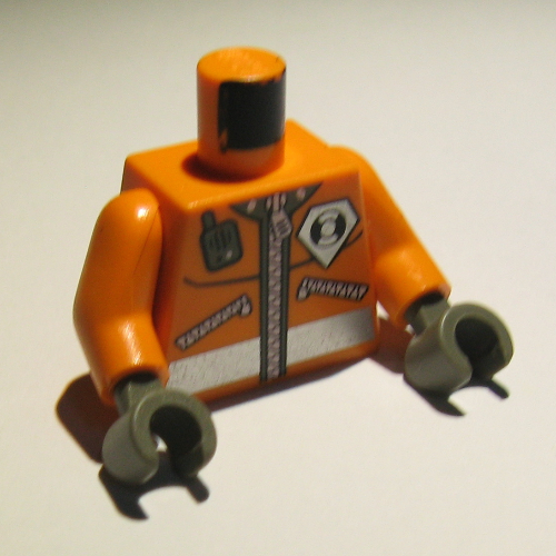 Veste torse avec logo de la garde côtière, poches et motif imprimé radio, bras orange, mains gris foncé (Torso Jacket with Coast Guard Logo, Pockets, and Radio Print, Orange Arms, Dark Gray Hands)