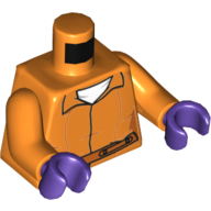 Torse, combinaison prisonnière avec ceinture, maillot de corps blanc et 'ARKHAM' sur le dos motif imprimé, bras orange, mains pourpre foncé (Torso, Prisoner Jumpsuit with Belt, White Undershirt and 'ARKHAM' on Back Print, Orange Arms, Dark Purple Hands)