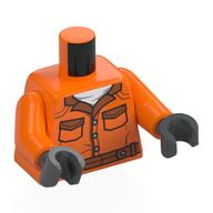 Costume de prison de torse, ceinture orange foncé, collier, motif imprimé chemise blanche, bras orange, mains gris bleuté foncé (Torso Prison Suit, Dark Orange Belt, Collar, White Shirt Print, Orange Arms, Dark Bluish Gray Hands)