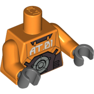 Torse, motif : inscription 'AT.01', bras orange, mains gris bleuté foncé (Torso, 'AT.01' Print, Orange Arms, Dark Bluish Gray Hands)