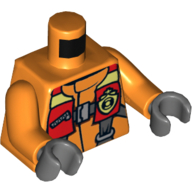 Veste de torse avec harnais de sécurité et gilet de flottaison, logo de la garde côtière imprimé, bras orange, mains gris bleuté foncé (Torso Jacket with Safety Harness and Flotation Vest, Coast Guard Logo Print, Orange Arms, Dark Bluish Gray Hands)