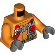 Veste de torse, sangles / harnais, carabine, logo de la garde côtière imprimé, bras orange, mains gris bleuté foncé (Torso Jacket, Straps / Harness, Carbine, Coastal Guard Logo Print, Orange Arms, Dark Bluish Gray Hands)