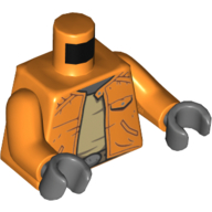 Veste de torse, ouvert sur un maillot de corps beige, motif imprimé à la ceinture (ponda baba), bras orange, mains gris bleuté foncé (Torso Jacket, Open over Tan Undershirt, Belt Print (Ponda Baba), Orange Arms, Dark Bluish Gray Hands)