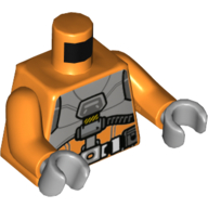 Costume d'espace de torse, ceinture utilitaire, motif imprimé poitrine gris bleuté clair plaque, bras orange, mains gris bleuté clair (Torso Space Suit, Utility Belt, Light Bluish Grey Chest Plate Print, Orange Arms, Light Bluish Gray Hands)