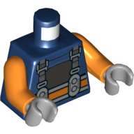 Sangles gris bleuâtre foncé de torse, motif imprimé ceinture orange, bras orange, mains gris bleuté clair (Torso Dark Bluish Grey Straps, Orange Belt Print, Orange Arms, Light Bluish Gray Hands)