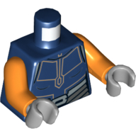 Combinaison de torse avec lignes orange, et motif imprimé ceinture argentée (Ahsoka Tano), bras orange, mains gris bleuté clair (Torso Jumpsuit with Orange Lines, and Silver Belt Print (Ahsoka Tano), Orange Arms, Light Bluish Gray Hands)