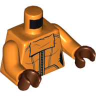 Combinaison torse avec fermeture éclair et poches imprimées, bras orange, mains brun rougeâtre (Torso Jumpsuit with Zipper and Pockets Print, Orange Arms, Reddish Brown Hands)