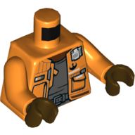 Veste torse avec poches et logo rebelle, chemise gris foncé et motif imprimé ceinture (Vi Moradi), bras orange, mains brun rougeâtre (Torso Jacket with Pockets and Rebel Logo, Dark Bluish Gray Shirt and Belt Print (Vi Moradi), Orange Arms, Reddish Brown Hands)
