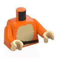 Torse, poitrine de fourrure beige, motif imprimé bracelet brun foncé, bras orange, mains beiges (Torso, Tan Fur Chest, Dark Brown Strap Print, Orange Arms, Tan Hands)