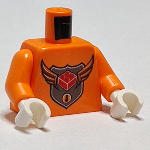 Visuel indicatif Rebrickable de Torse MBA Level 3 Logo imprimé, bras orange, mains blanches (Torso MBA Level 3 Logo Print, Orange Arms, White Hands)