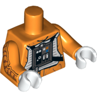 Pilote rebelle torse avec ceinture noire avec boucle à l'arrière motif imprimé, bras orange avec veste motif imprimé, mains blanches (Torso Rebel Pilot with Black Belt with Buckle on Back Print, Orange Arms with Jacket Print, White Hands)