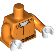 Combinaison prisonnière torse avec ceinture et sous-vêtement blanc sur le devant / 'ARKHAM' et ceinture sur le dos motif imprimé, bras orange, mains blanches (Torso Prisoner Jumpsuit with Belt and White Undershirt on Front / 'ARKHAM' and Belt on Back Print, Orange Arms, White Hands)
