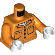 Costume de prisonnier torse, motif : inscription "Arkham Asylum", bras orange, mains blanches (Torso Prisoner Suit, "Arkham Asylum" Print, Orange Arms, White Hands)