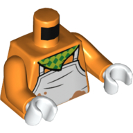 Torse Blanc Tablier, Motif imprimé Mouchoir vert et vert citron, bras orange, mains blanches (Torso White Apron, Lime and Green Handkerchief Print, Orange Arms, White Hands)