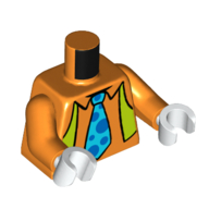 Chemise torse, gilet vert citron, Cravate azur moyen avec motif imprimé taches bleues, bras orange, mains blanches (Torso Shirt, Lime Vest, Medium Azure Tie with Blue Spots Print, Orange Arms, White Hands)