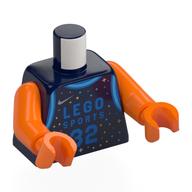 Torse, maillot de basket, bordure bleue, étoiles argentées, 'LEGO SPORTS 32' à l'avant, 'NIKE 72' à l'arrière, bras et mains orange (Torso, Basketball Jersey, Blue Trim, Silver Stars, 'LEGO SPORTS 32' on Front, 'NIKE 72' on Back Print, Orange Arms and Hands)