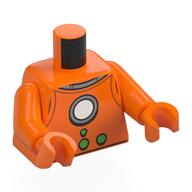 Torse, combinaison spatiale rétro, cercle argenté / blanc, boutons verts imprimés, bras orange, mains orange (Torso, Retro Spacesuit, Silver /White Circle, Green Buttons Print, Orange Arms, Orange Hands)