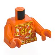 Torse, Flammes Jaunes, Ceinture, '4' en imprimé Cercle Jaune, bras orange, mains orange (Torso, Yellow Flames, Belt, '4' in Yellow Circle Print, Orange Arms, Orange Hands)