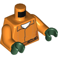 Torse, combinaison de prisonnier avec ceinture, sous-vêtement blanc et 'ARKHAM' sur le dos motif imprimé, bras orange, mains vert foncé (Torso, Prisoner Jumpsuit with Belt, White Undershirt and 'ARKHAM' on Back Print, Orange Arms, Dark Green Hands)
