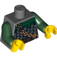 Torse armure à écailles, col vert foncé, chaîne et ceinture devant et dos motif imprimé /, bras vert foncé, mains jaunes (Torso Scale Mail, Dark Green Collar, Chain and Belt Front and Back Print /, Dark Green Arms, Yellow Hands)