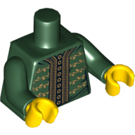 Visuel indicatif Rebrickable de Veste torse avec bordure dorée, boutons et motif imprimé Floral Motif, bras vert foncé, mains jaunes (Torso Jacket with Gold Trim, Buttons and Floral Motif Print, Dark Green Arms, Yellow Hands)