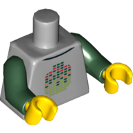 Visuel indicatif Rebrickable de Torse stylisé numérique Tête de minifigurine motif imprimé, bras vert foncé, mains jaunes (Torso Stylized Digital Minifig Head Print, Dark Green Arms, Yellow Hands)