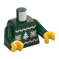 Visuel indicatif Rebrickable de Torse, chandail de Noël, flocons de neige blancs, motif imprimé arbre, bras vert foncé, mains jaunes (Torso, Christmas Sweater, White Snowflakes, Tree Print, Dark Green Arms, Yellow Hands)