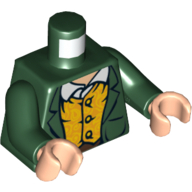 Visuel indicatif Rebrickable de Torse Veste et gilet jaune motif imprimé, bras vert foncé, mains nougat clair (Torso Jacket and Yellow Waistcoat Print, Dark Green Arms, Light Nougat Hands)