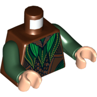 Visuel indicatif Rebrickable de Armure de torse, elfe feuille mail motif imprimé, bras vert foncé, mains nougat clair (Torso Armor, Elven Leaf Mail Print, Dark Green Arms, Light Nougat Hands)