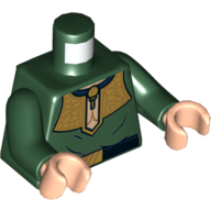 Tunique torse avec col doré, ceinture noire avec motif imprimé boucle dorée, bras vert foncé, mains nougat clair (Torso Tunic with Gold Collar, Black Belt with Gold Buckle Print, Dark Green Arms, Light Nougat Hands)