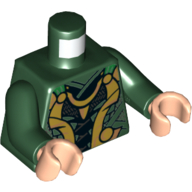 Visuel indicatif Rebrickable de Armure de torse avec plaques avec motif imprimé doré, bras vert foncé, mains nougat clair (Torso Armor with Plates with Gold Detailing Print, Dark Green Arms, Light Nougat Hands)