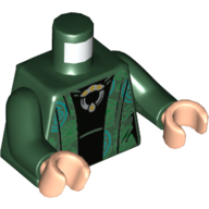 Visuel indicatif Rebrickable de Robe de torse avec des cercles verts et turquoise foncé, maillot de corps noir, et cerceau collier motif imprimé, bras vert foncé, mains nougat clair (Torso Robe with Green and Dark Turquoise Circles, Black Undershirt, and Hoop Necklace Print, Dark Green Arms, Light Nougat Hands)