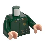 Torse, veste, ceinture blanche, boucle dorée, insignes d'oiseau atreides motif imprimé, bras vert foncé, mains nougat clair (Torso, Jacket, White Belt, Gold Buckle, Atreides Bird Insignia Print, Dark Green Arms, Light Nougat Hands)