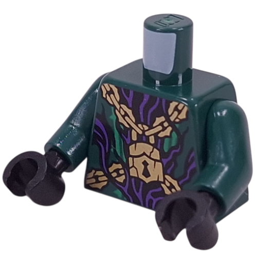 Torse, lignes / vignes violet foncé, motif imprimé chaîne dorée, bras vert foncé, mains noires (Torso, Dark Purple Lines/Vines, Gold Chain Print, Dark Green Arms, Black Hands)