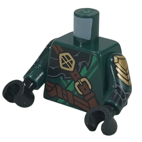 Torse, Ninja robe, garniture verte, bracelets brun rougeâtre, motif imprimé noir, bras vert foncé, mains noires (Torso, Ninja Robe, Green Trim, Reddish Brown Straps, Black Cloak Print, Dark Green Arms, Black Hands)