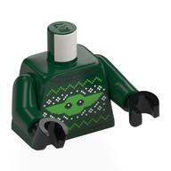 Visuel indicatif Rebrickable de Torse, chandail de Noël, décorations blanches/vert clair, motif imprimé Grogu Face, bras vert foncé, mains noires (Torso, Christmas Sweater, White/Bright Green Decorations, Grogu Face Print, Dark Green Arms, Black Hands)
