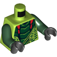 Visuel indicatif Rebrickable de Serpent torse à écailles vert foncé et rouge imprimé (Lizaru), bras vert foncé, mains noires (Torso Snake with Dark Green and Red Scales Print (Lizaru), Dark Green Arms, Black Hands)
