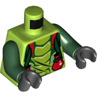 Visuel indicatif Rebrickable de Serpent de torse avec sangles vert foncé et flacons rouges motif imprimé (Spitta), bras vert foncé, mains noires (Torso Snake with Dark Green Straps and Red Vials Print (Spitta), Dark Green Arms, Black Hands)