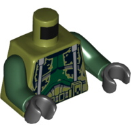 Visuel indicatif Rebrickable de Modèle imprimé camouflage armure de torse (commandant grec), bras vert foncé, mains noires (Torso Armor Camouflage Print (Commander Gree), Dark Green Arms, Black Hands)