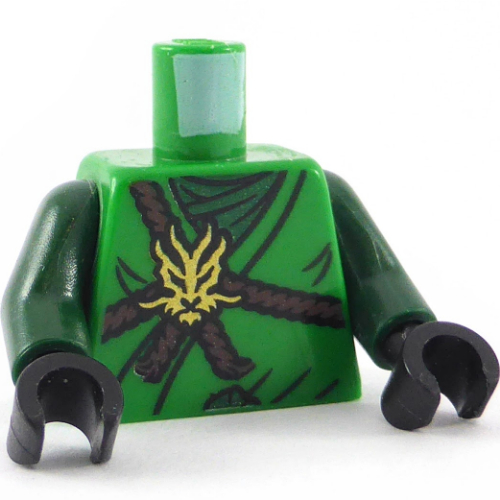 Visuel indicatif Rebrickable de Robe de torse, corde brune, médaillon d'or et sous-vêtement vert foncé, fourreau au dos imprimé (Lloyd), bras vert foncé, mains noires (Torso Robe, Brown Rope, Gold Medallion and Dark Green Undershirt, Scabbards on Back Print (Lloyd), Dark Green Arms, Black Hands)