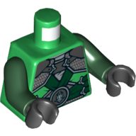 Visuel indicatif Rebrickable de Torse robe, armure d'épaule avec ceintures vert foncé et Dragon Emblème motif imprimé, bras vert foncé, mains noires (Torso Robe, Shoulder Armor with Dark Green Belts and Dragon Emblem Print, Dark Green Arms, Black Hands)
