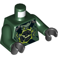 Visuel indicatif Rebrickable de Armure de torse avec sangles noires, emblème brisé avec flammes vert jaunâtre / emblème argenté sur le dos motif imprimé, bras vert foncé, mains noires (Torso Armor with Black Straps, Broken Emblem with Yellowish Green Flames / Silver Emblem on Back Print, Dark Green Arms, Black Hands)