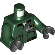 Veste torse avec poches zippées et badge d'identité sur le devant / 'LEXCORP' sur le motif imprimé dos, bras vert foncé, mains noires (Torso Jacket with Zipper Pockets and ID Badge on Front / 'LEXCORP' on Back Print, Dark Green Arms, Black Hands)
