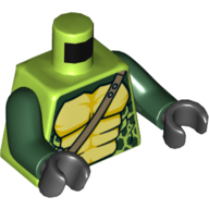 Visuel indicatif Rebrickable de Torse poitrine nue, ventre de serpent jaune, taches vert foncé, motif imprimé sangle, bras vert foncé, mains noires (Torso Bare Chest, Yellow Snake Belly, Dark Green Spots, Strap Print, Dark Green Arms, Black Hands)