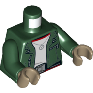 Torse, veste, ouvert avec des fermetures éclair sur le sous-vêtement blanc, ceinture avec motif imprimé boucle argentée, bras vert foncé, mains lavande moyen (Torso, Jacket, Open with Zippers over White Undershirt, Belt with Silver Buckle Print, Dark Green Arms, Medium Lavender Hands)