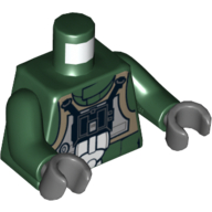 Visuel indicatif Rebrickable de Pilote A-wing rebelle de torse avec le gilet de beige foncé et le panneau avant noir avec le motif imprimé d'appareil respiratoire, bras vert foncé, mains gris bleuté foncé (Torso Rebel A-wing Pilot with Dark Tan Vest and Black Front Panel with Breathing Apparatus Print, Dark Green Arms, Dark Bluish Gray Hands)