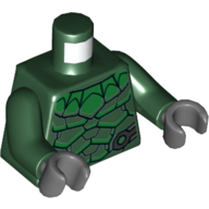 Armure de torse, motif imprimé écailles vertes, bras vert foncé, mains gris bleuté foncé (Torso Armor, Green Scales Print, Dark Green Arms, Dark Bluish Gray Hands)
